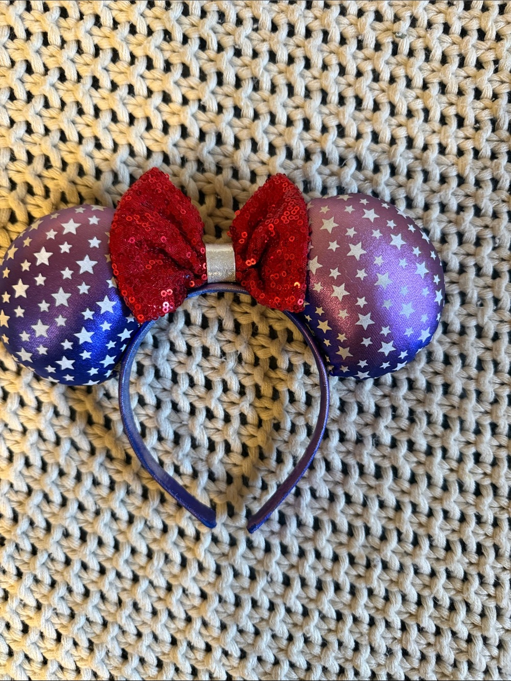 Disney Purple Star Minnie Ears Headband with Red Sequin Bow